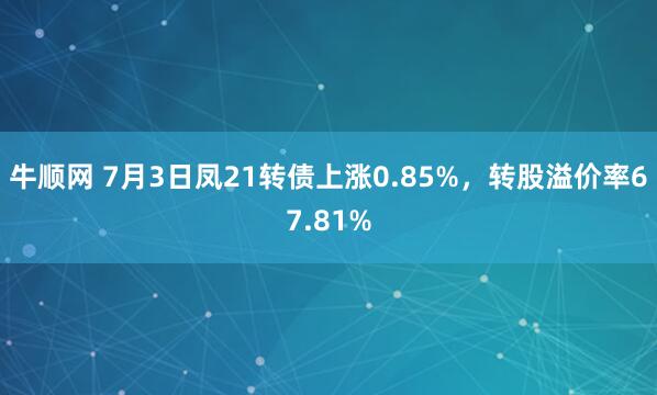 牛顺网 7月3日凤21转债上涨0.85%，转股溢价率67.81%